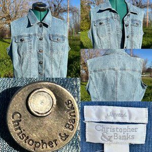 Christopher & Banks Blue Stretch Denim Vest Jacket P/XL